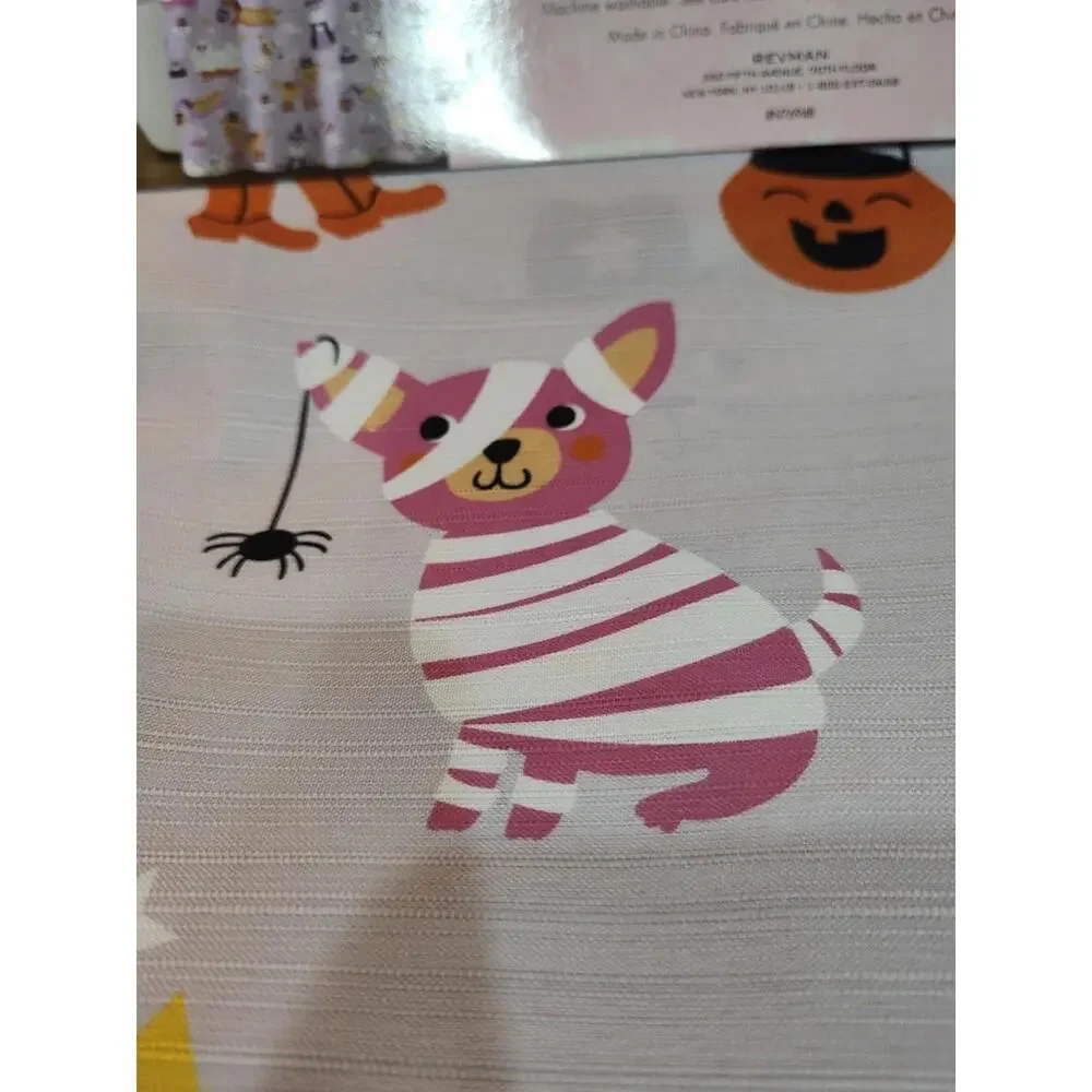Betsey Johnson Halloween Shower Curtain 12 Hook Set Dogs Pumpkin 72”x 72” NEW